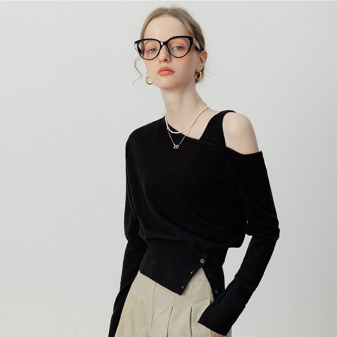 DANGZ 여성 어깨트임 니트 오프숄더 슬림 골지 니트 DG004