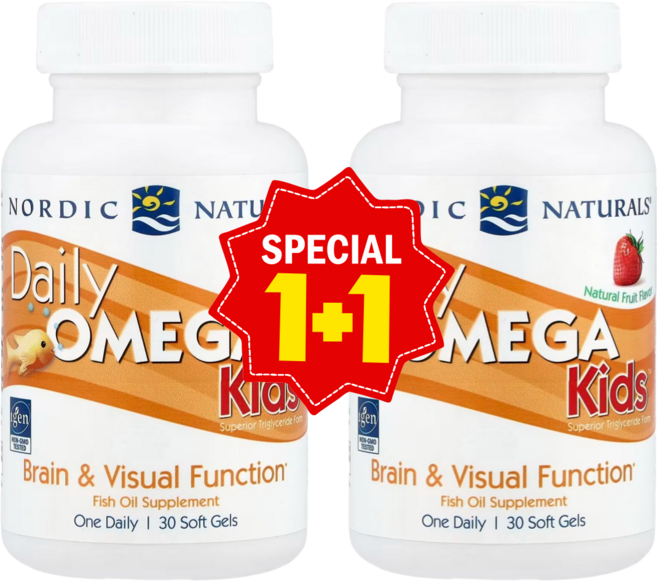1+1 노르딕 내추럴스 데일리 오메가 키즈 천연 과일 맛 소프트젤 30정 DHA 오메가3 함유 / 해외직구 미국정품, 2개
