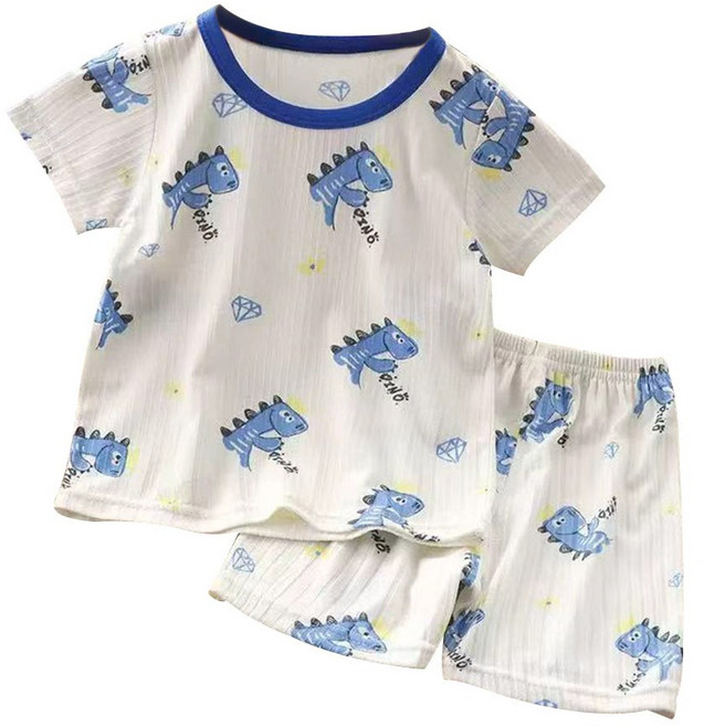兒童冰絲短袖睡衣卡通印花家居服兩件套 (90-150碼)