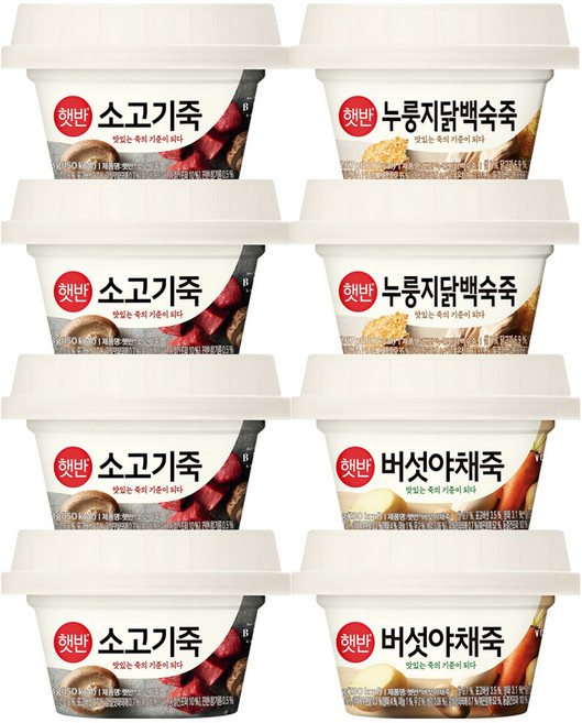 비비고 햇반소프트밀 죽 280.00g 소고기죽 누룽지닭백숙죽 버섯야채죽 (총), 1세트, 2.24kg