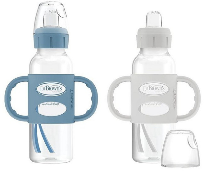 닥터브라운 내로우넥 손잡이 스파우트 시피 젖병 250ml 2팩 라이트핑크/에크루, 2팩, 라이트 블루 & 그레이