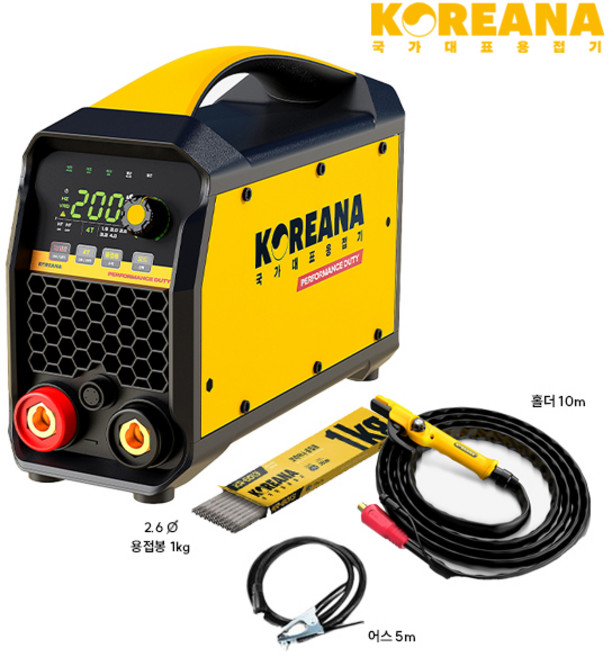 코리아나 KH200 신제품 퍼포먼스 듀티 신형 KH-200 용접기 인버터 아크 PERFORMANCE DUTY 펄스되는 괴물 용접기, 1세트, 신형KH200 홀더10M+어스5M+2.6파이용접봉1KG
