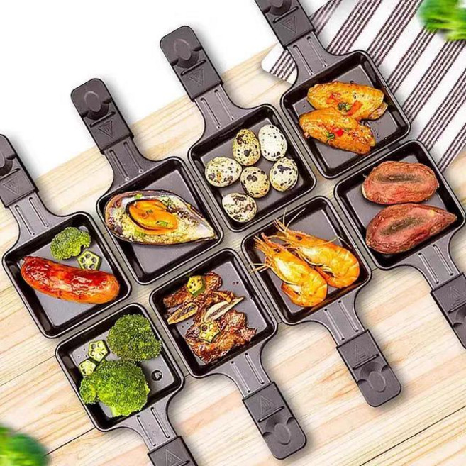 치즈 녹이는 기계 멜팅기 라클렛 디저트 히팅기, 논스틱 소형 그릴 팬 4개, 기본 색상