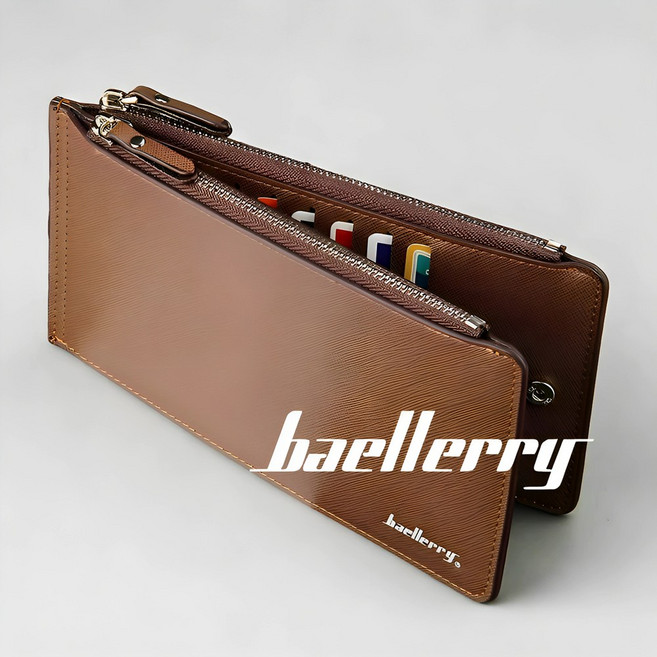 Baellerry 남성용 장지갑 대용량 다중카드 카드지갑 브라운 PU가죽 비즈니스 클러치
