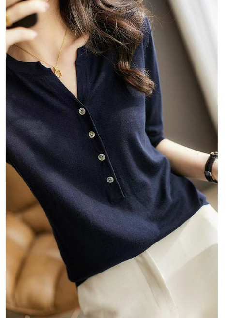 羊毛針織衫 五分袖薄款上衣 ZVC460685AGan