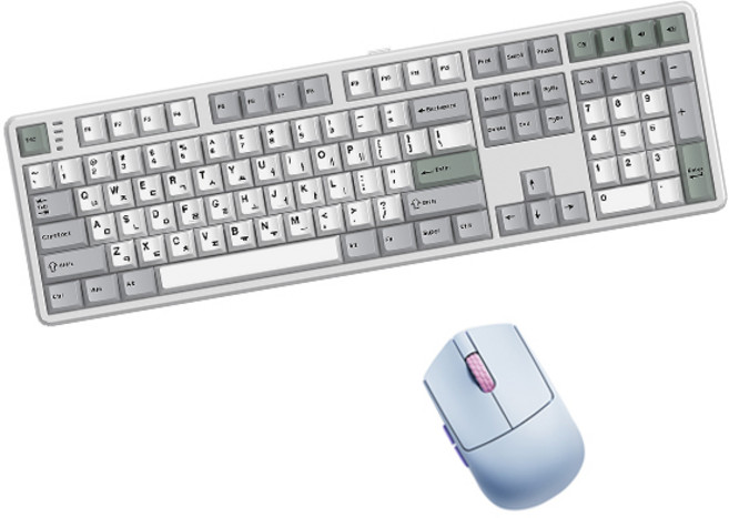 한성컴퓨터 유무선 저소음 기계식 키보드 마우스 세트, 일반형, 메탈화이트 + 코튼캔디, GK798PRO KTT블루포각 43g + M5 Nano