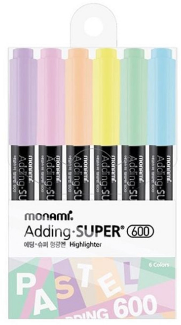 모나미 에딩 슈퍼 600 형광펜 파스텔 6색 세트 hes+661PM