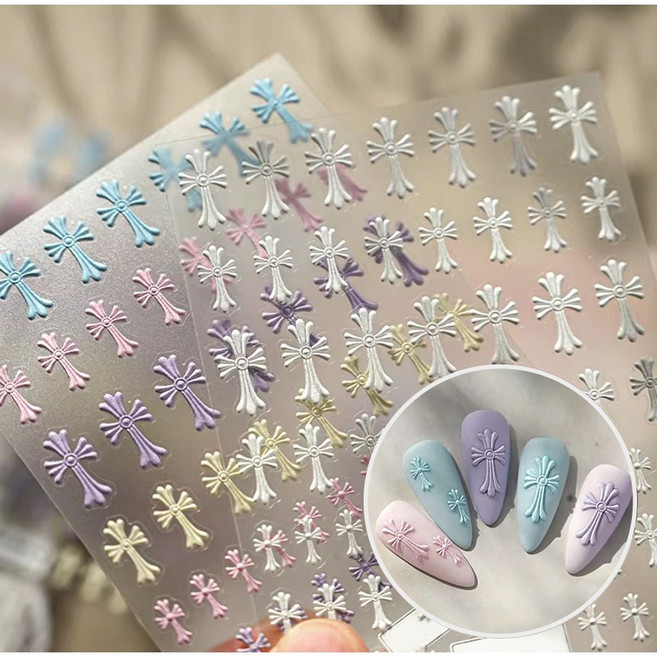 뷰티마우스 엠보 크로스 십자가 네일 스티커 3컬러 단품, 1개, TS_4294 [블랙]