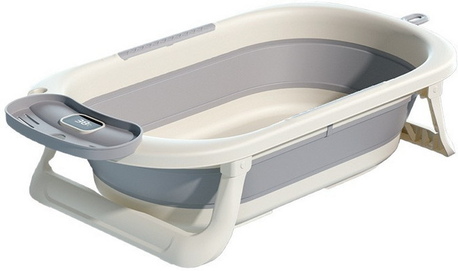 感溫嬰兒洗澡盆家用浴室防滑坐躺託神器浴架家用寶寶摺疊舒適浴盆, 浴盆簡約灰:如圖所示