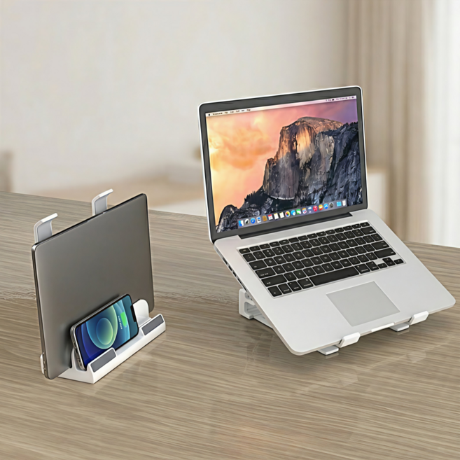 쿤스테이 책상정리 멀티거치 노트북 수직 거치대, 1개, 화이트