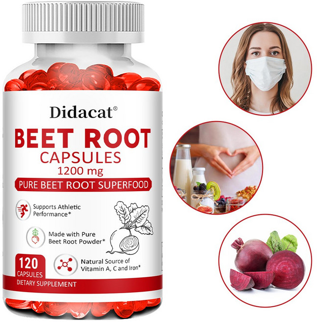 비트뿌리 캡슐 - 1200mg - 비트뿌리 파우더가 혈압유지 운동성능 향상 소화촉진 면역력 증진에 도움, 3개, 120회분