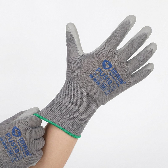 도장 장갑 얇은 미끄럼 방지 노동 보호 마모 작업 여성 얇은 통기성 정전기 방지 두꺼운 남성 작업, 회색, 잿빛, 10세트