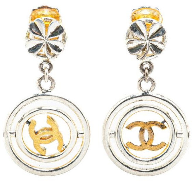 샤넬 중고 1996 실버 클로버 CC 드롭 클립온 코스튬 이어링