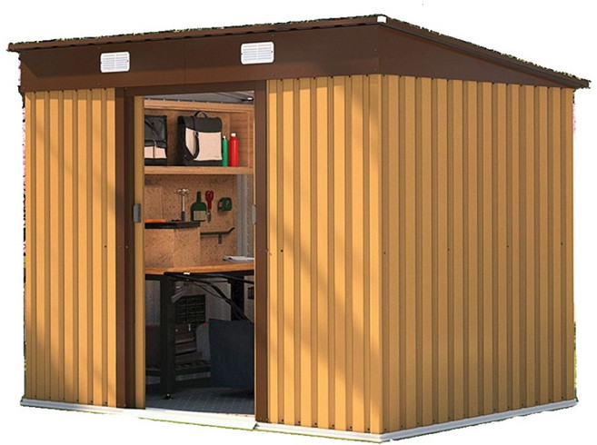 BUILDBOX 견고하고 설치가 쉬운 조립식 창고 농막 컨테이너 야외 간이 창고 콘테이너, E, 브라운