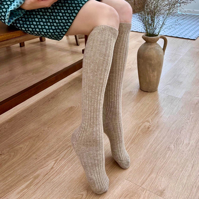 국산 리치 캐시미어 울 골지 롱 니삭스 무릎 겨울 무지 반 양말