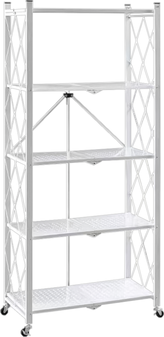 折疊置物架 網格層板 滾輪設計, 免組合碳鋼架-五層(白), 5層