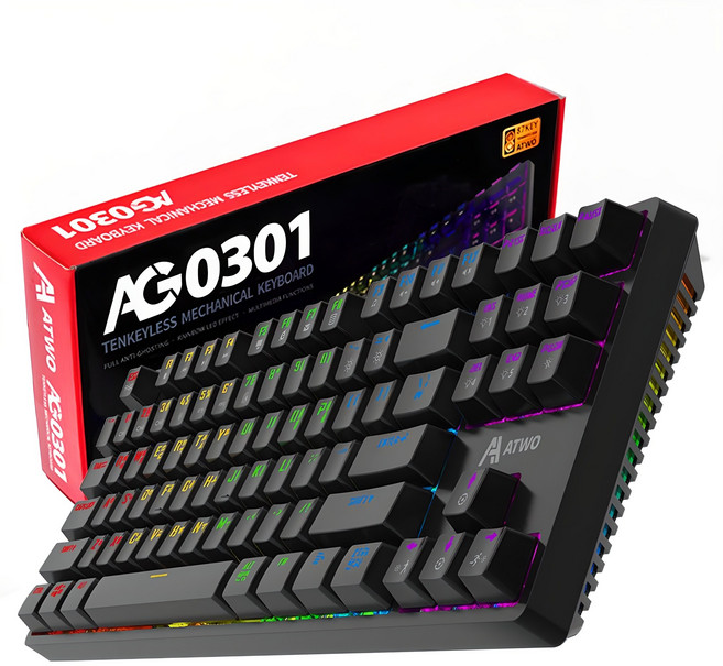 에이투 유선 텐키리스 기계식 게이밍 키보드, 블랙, AG0301, 갈축