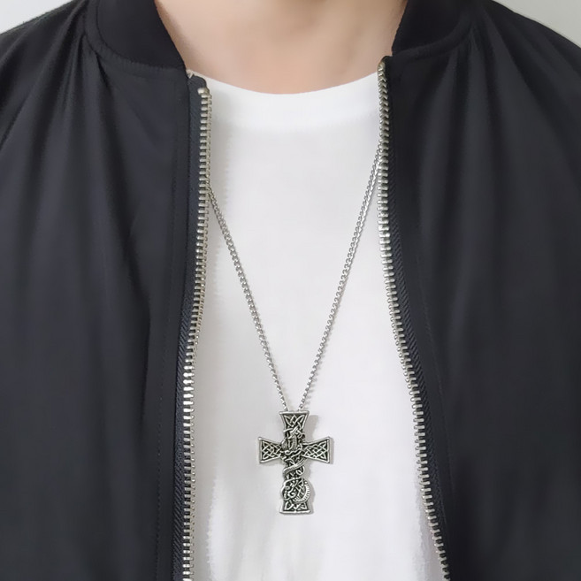 [골드러쉬] N096 목걸이 롱체인줄 메탈힙합 십자가팬던트 남녀공용 레이어드남성패션악세사리