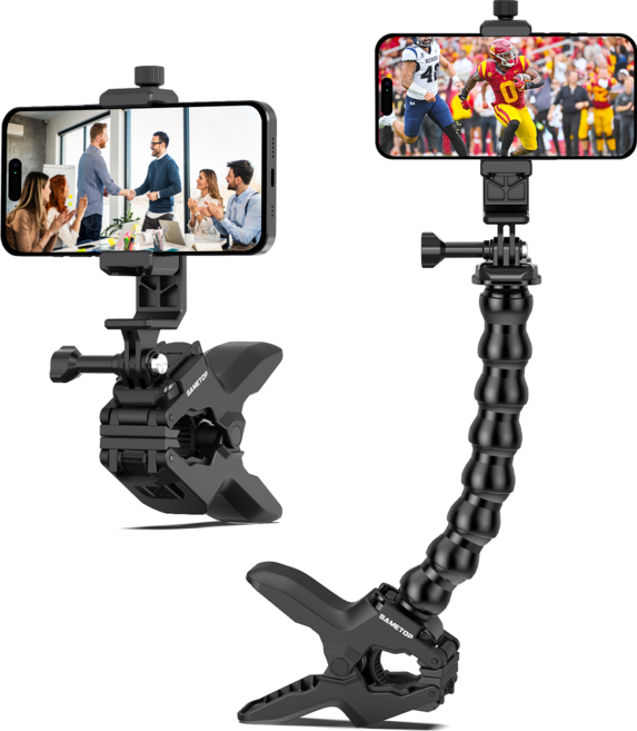 GoPro 액션 카메라와 호환되는 데스크 폴용 휴대폰 홀더 클램프 마운트 구즈넥 클립 휴대폰 스탠드, 1세트, 죠스 클램프 마운트 + 휴대폰 홀더