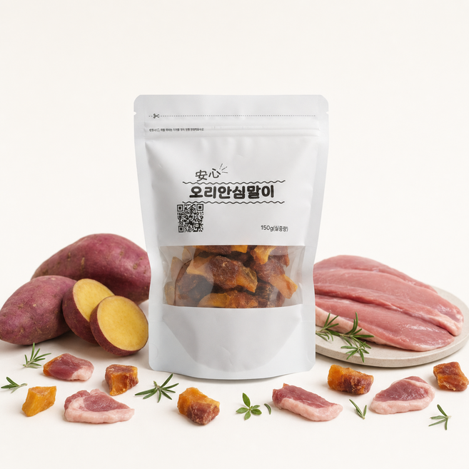 청년 애견 수제 강아지 간식 오리 고구마말이 대형견 노령 반려 대용량, 1개, 150g, 혼합맛 (고구마/오리)