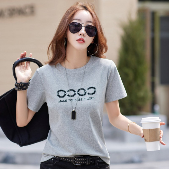 NEW 여름 여성용 패션 유니크 라운드 반팔 티셔츠 슬림핏 반팔 여사 캐주얼 면티 데일리룩 여성의류 5color