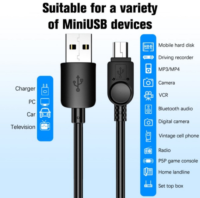 미니 USB 고속 데이터 충전기 케이블 MP3 MP4 플레이어 자동차 DVR GPS 디지털 카메라 HDD 0.25m 1m 2m, 01 Black, 03 3m