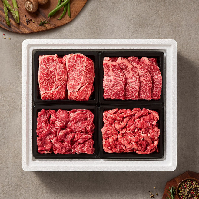 [국제식품]1+등급 한우 선물세트 혼합 5호 1.6kg(등심1팩+채끝1팩+불고기1팩+국거리1팩), 1세트