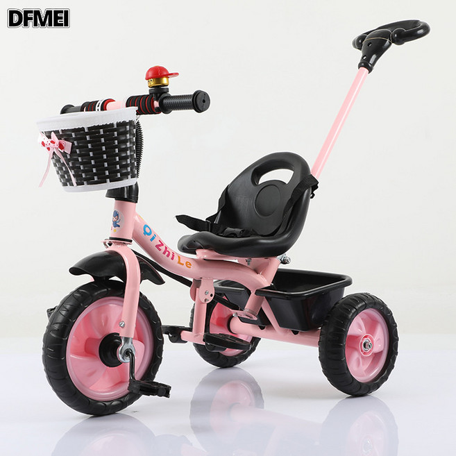 DFMEI 兒童三輪車摺疊腳踏1-3-6歲兒童自行車嬰兒手推車寶寶腳踏車單車, 1個, 1cm, 低配粉推把:參考詳情