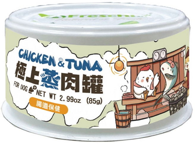 米腸家 艾富鮮A Freschi 極上蒸肉罐 雞肉&鮭魚 狗罐 腸胃保健/關節保健/皮毛保健 85g, 1個, 雞肉+鮪魚-腸道保健