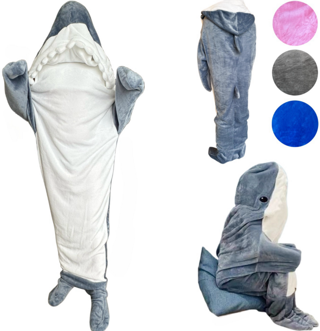 [리쿠찌] 상어옷 사계절담요 동물잠옷 상어의상 캠핑 입는담요 부드러운재질 플란넬 봄 여름 가을 겨울 담요 후드티 침낭