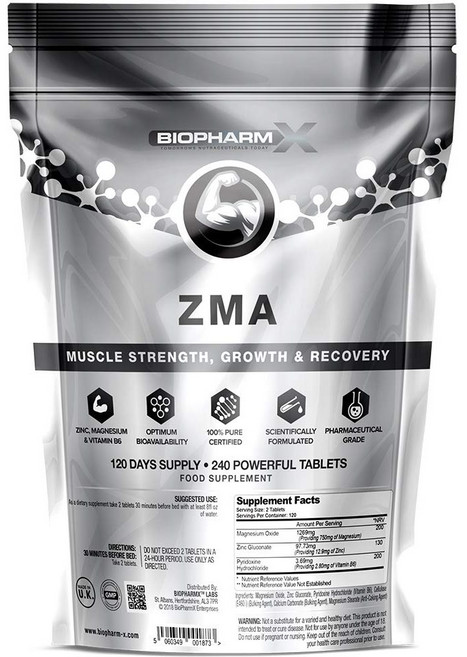 MAPEinc 영국직배 바이오팜 최대 강도 ZMA 테스토스테론 부스터 스테로이드나 HGH가 없는 성장 보충제, 1개, 240정