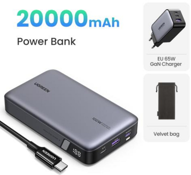 UGREEN PD 145W 빠른 충전 전원 은행 Macbook Pro iPhone Xiaomi 노트북 컴퓨터 100W 용 25000mAh 휴대용 PowerBank, 6)20000mAh EU Bundle, 브라질