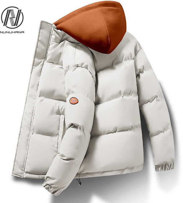 NUNUHANA 남성 페이크 투피스 후드 쇼트 패딩 점퍼 Z55