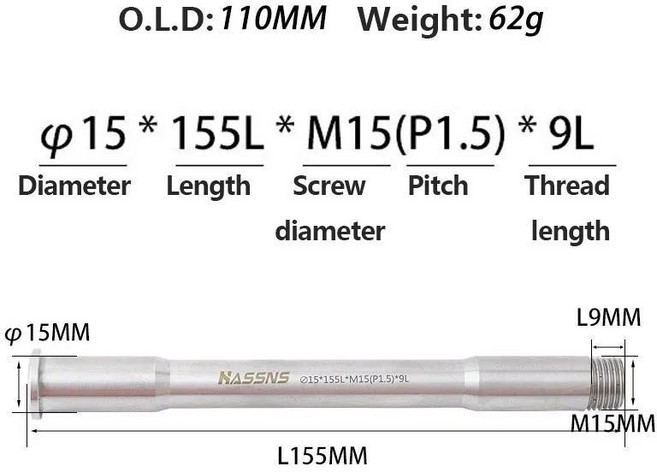 티타늄 쓰루 액슬 부스트 산악 자전거 허브 포크 로드, 02 15x110MM-155L-9L