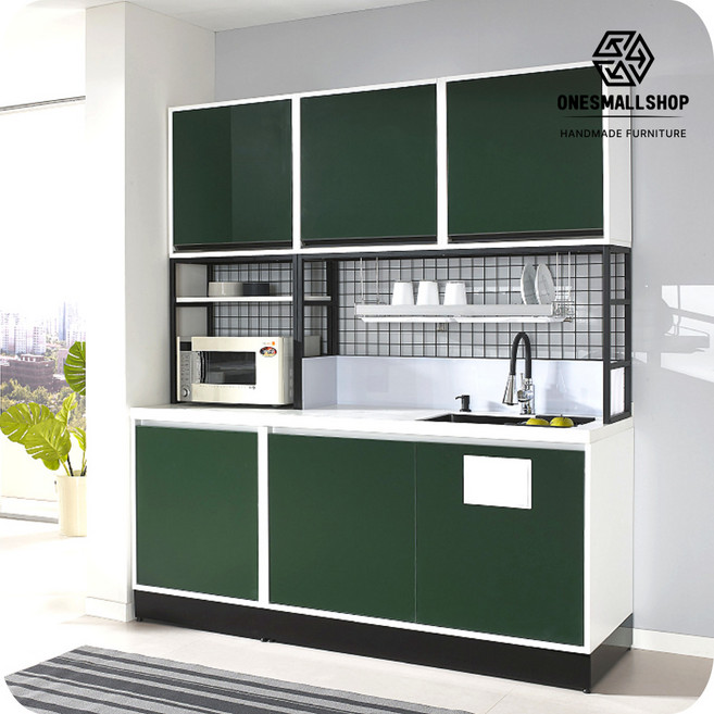 주방 싱크대 조리대 중간장 상부장 세트 도어형 1500, 화이트