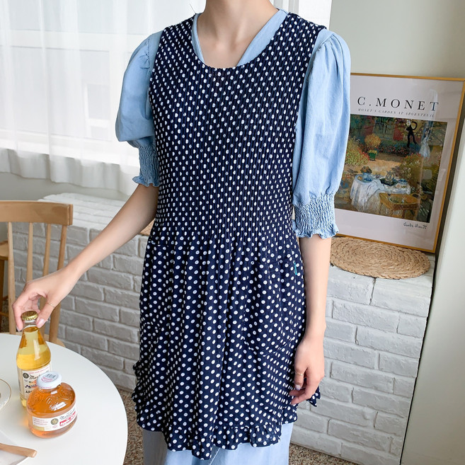 지엔 찰랑찰랑 쉬폰 여름앞치마 가벼운 주름앞치마, 04   블랙 데이지, 1개