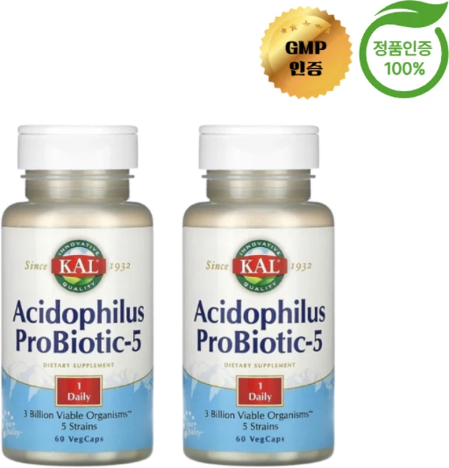 1+1 KAL 애시도필러스 프로바이오틱스5 유산균 베지 캡슐 60정, 2개 - 쿠팡