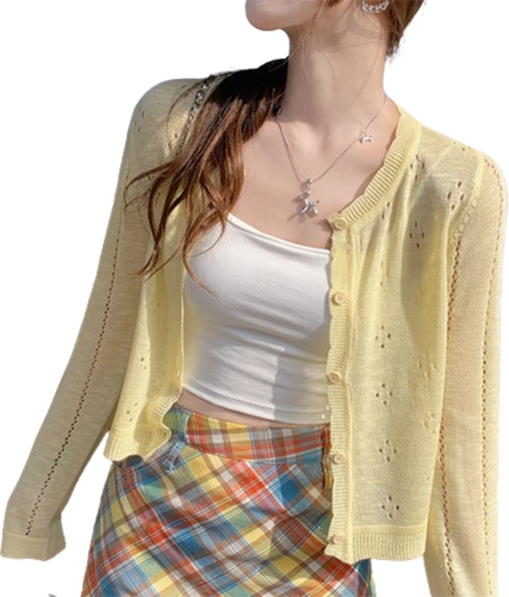 티티웍스 여성 러블리 썸머 펀칭 니트 얇은 가디건