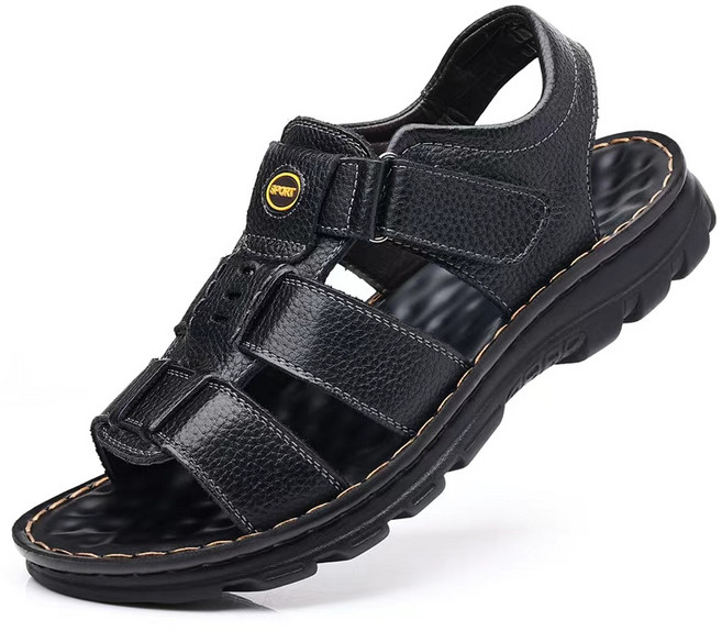 YANGTA 남성 샌들 리얼 가죽 여름 소가죽 비치화 미끄럼 방지 겸용 아빠 샌들
