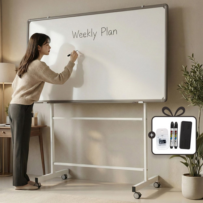 토탈하얀칠판 일반화이트보드+스탠드세트 (알루미늄) 화이트보드, 알루미늄