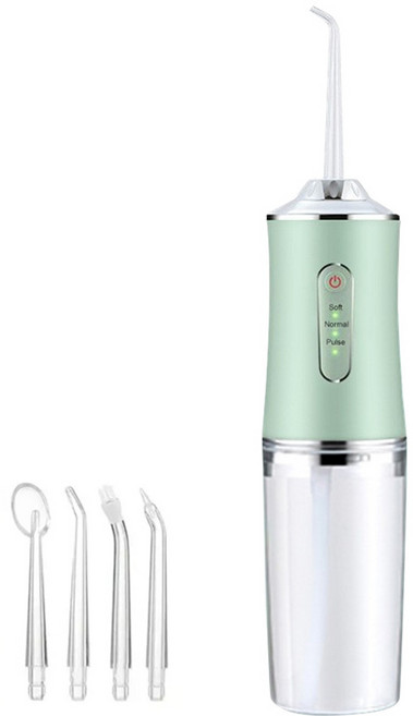 휴대용 워터픽 구강세정기 치실 무선 가정용 LED 초음파 세정기+4개노즐팁, green