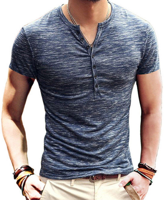 체인지쉬 (change she) 헨리넥 캐주얼 슬림핏 남자 반팔티