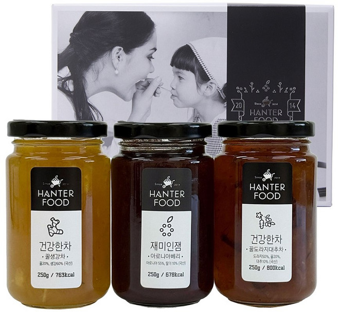 한터식품 국내산 수제 꿀생강차 꿀도라지대추차 아로니아잼 3종 세트, 1세트