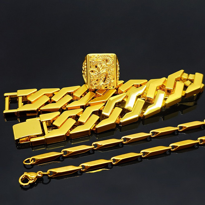 3종세트 18k 5중특수압축도금 팔찌 반지 목걸이 세트 대나무육각 헤비육각 승천반지