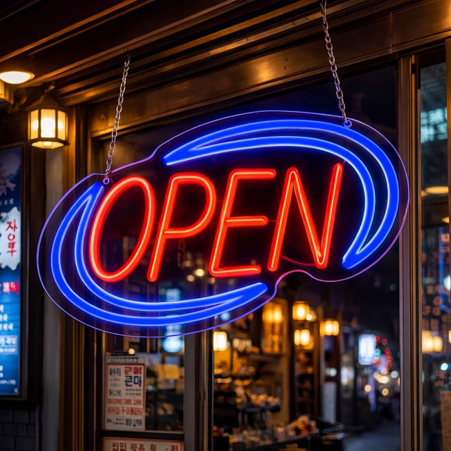 LED LED 네온사인 OPEN 네온사인 상시 점등 USB 포트 에너지 절약 방수 밝기 조절 가능, 블루+레드