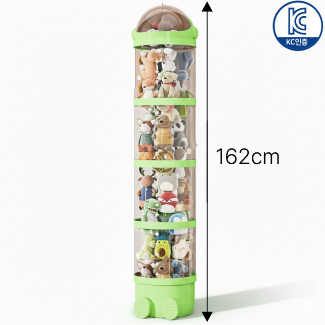 Dorich 투명 원통 인형 정리함 대형 장난감 보관함 수납함, 1개, 애플그린