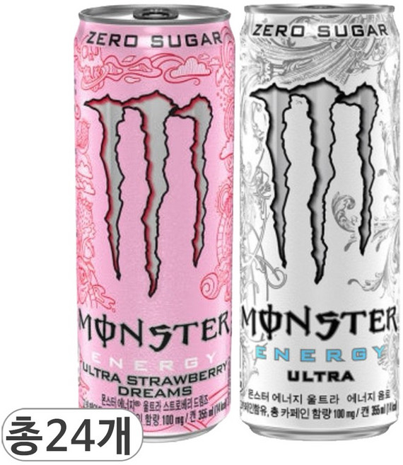 코카콜라 몬스터 에너지 스트로베리 드림즈 & 울트라 에너지음료 2가지 혼합세트, 355ml