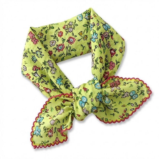 메리앤유 피코트 스티치 면 소재 잔꽃 쁘띠 손수건 스카프 목 수건