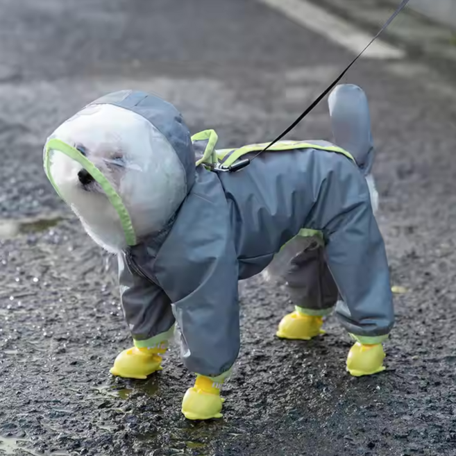 안전 우비 빛반사 꼬리보호 강아지 바람막이 완벽 방수, 그린, 1개