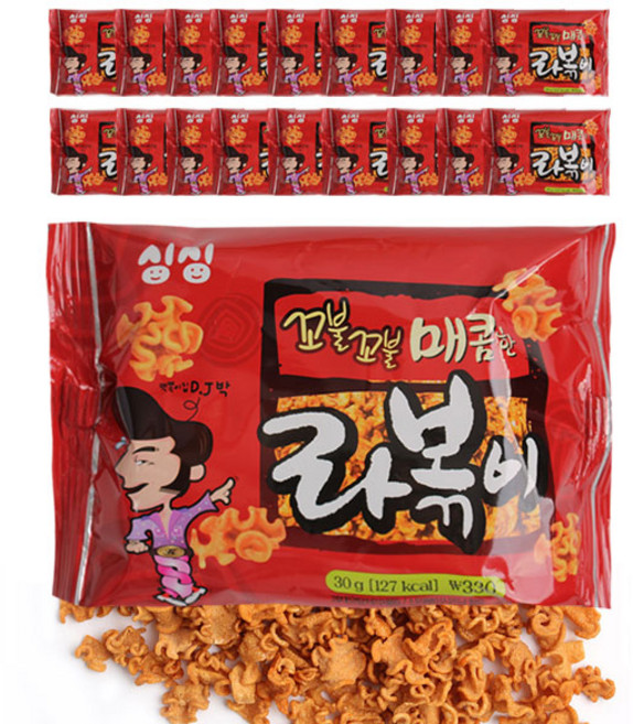 꼬불꼬불 매콤한 라볶이(20개) 추억의 불량식품 옛날과자 군것질 (스낵 쫀드기 사탕), 20개, 30g